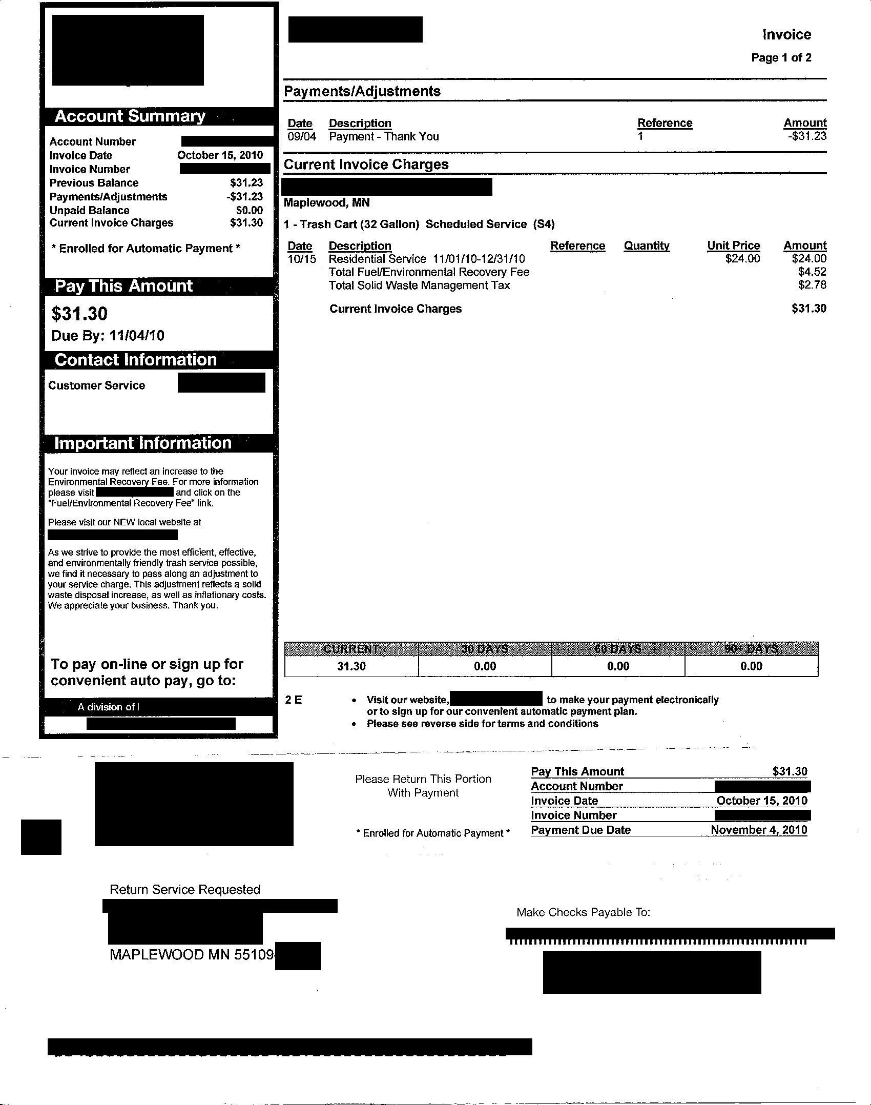 redacted invoice